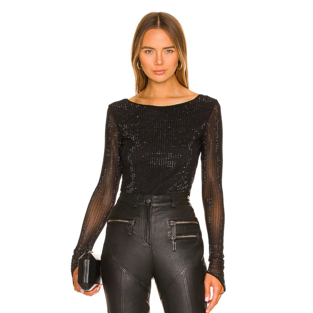 Black Open Back Rhinestone Top